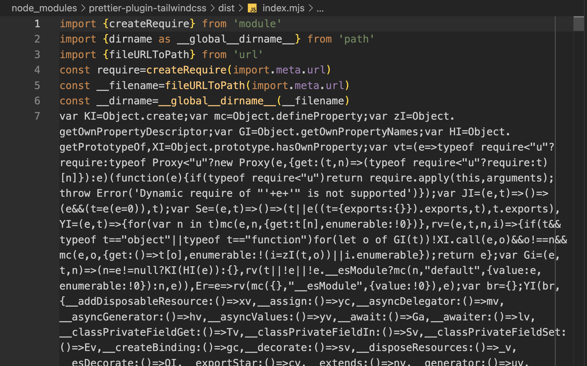 Obfuscated JavaScript code of prettier-plugin-tailwindcss
