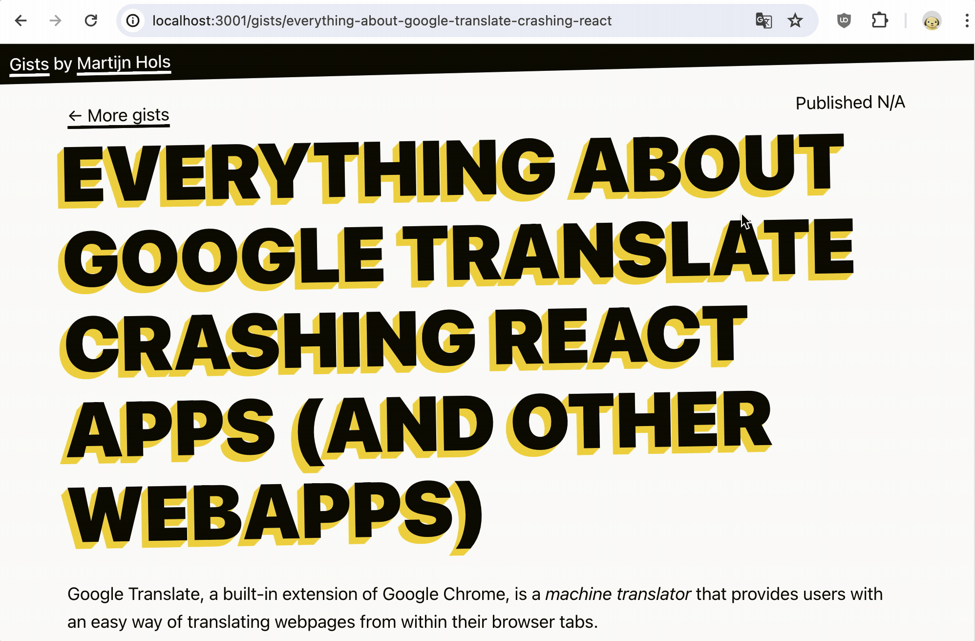An animated GIF showing how Google Translate activation in Chrome.